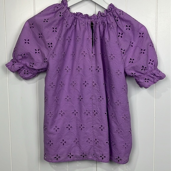 Croft & Barrow Womens Top PS Purple Puff Short Sleeves Eyelet Floral Keyhole EUC - Picture 10 of 13